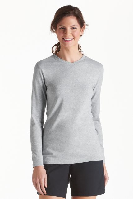 Kopie van Coolibar - UV Shirt voor dames - V-Hals Longsleeve - Morada - grijs