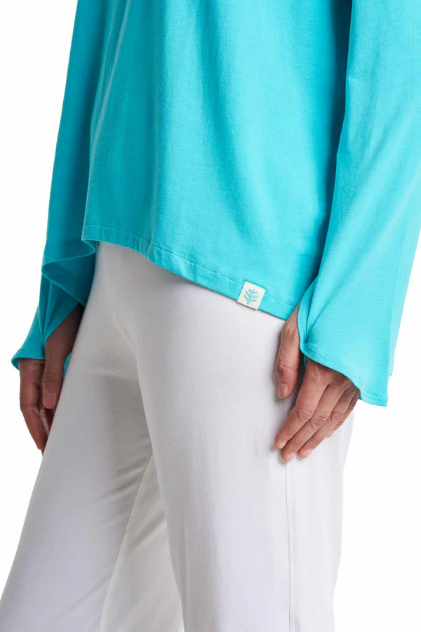 Coolibar - West Palm Drape Tee UV Shirt voor dames - Longsleeve - Blue Curacao
