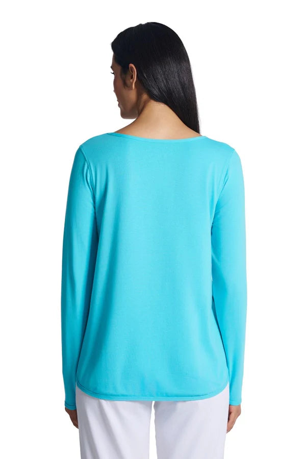 Coolibar - Heyday Side split UV Shirt voor dames - Longsleeve - Blue Curacao