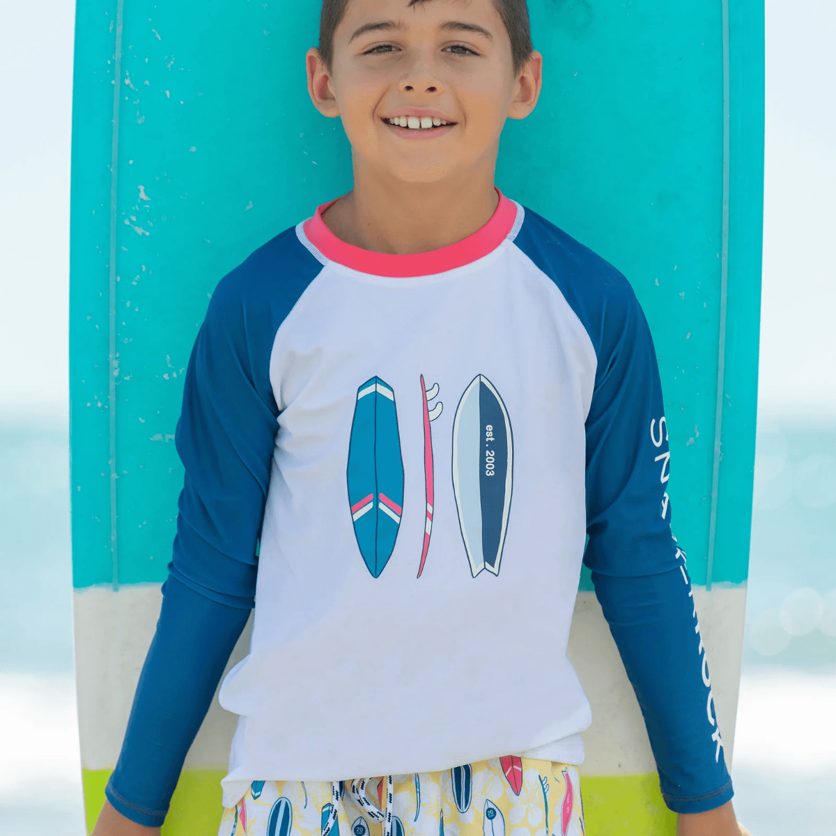 Snapper Rock - UV-rashtop voor kinderen - Lange mouw - UPF50+ - Rock the Board - Wit/Blauw