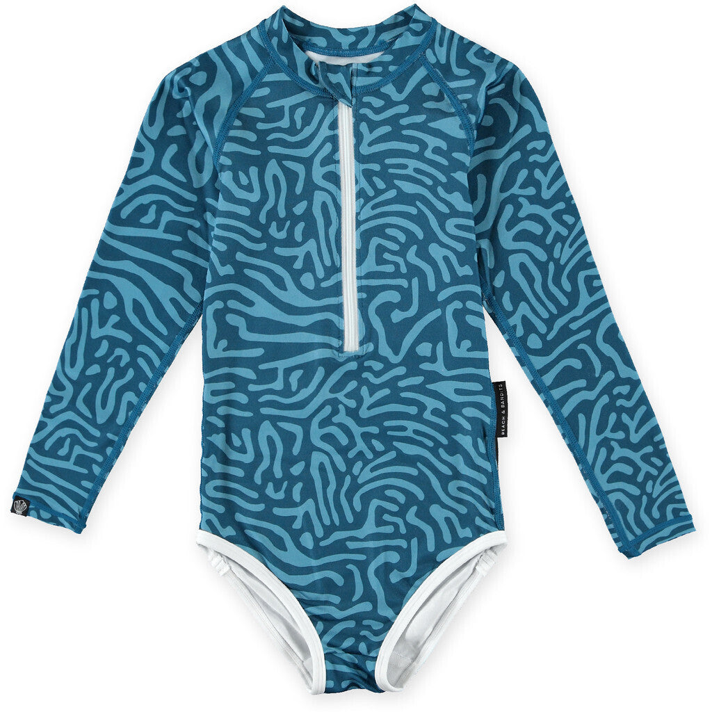 Beach & Bandits - UV-zwempak voor meisjes - Lange mouw - UPF50+ - Deep Ocean - Plastic Soup Foundation - Blauw