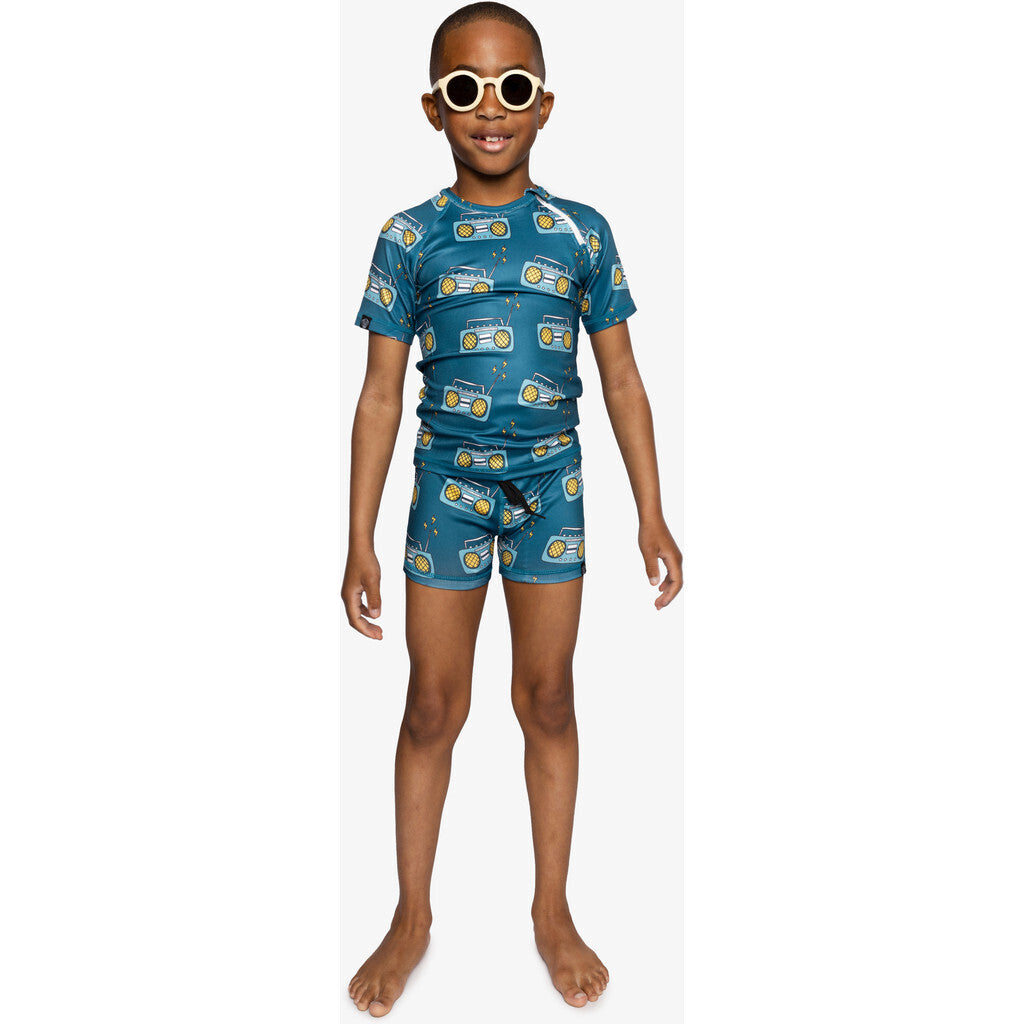 Beach & Bandits - UV-zwemshirt voor kinderen - UPF50+ - Korte mouw - Bombastic - Blauw
