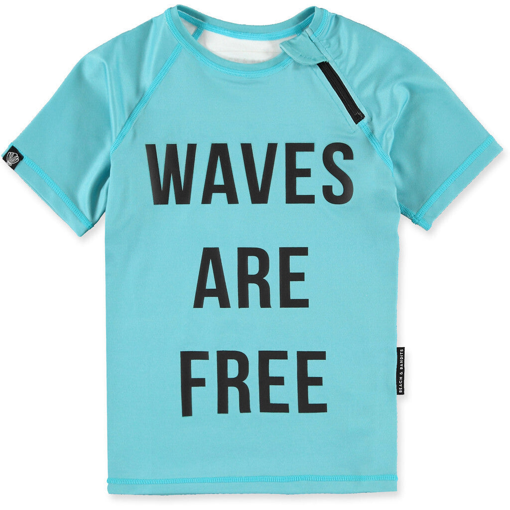 Beach & Bandits - UV-zwemshirt voor kinderen - UPF50+ - Korte mouw - Waves - Blauw