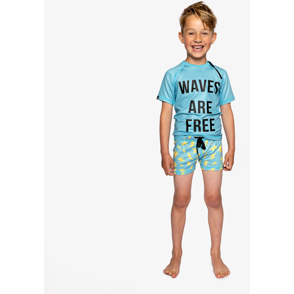 Beach & Bandits - UV-zwemshirt voor kinderen - UPF50+ - Korte mouw - Waves - Blauw