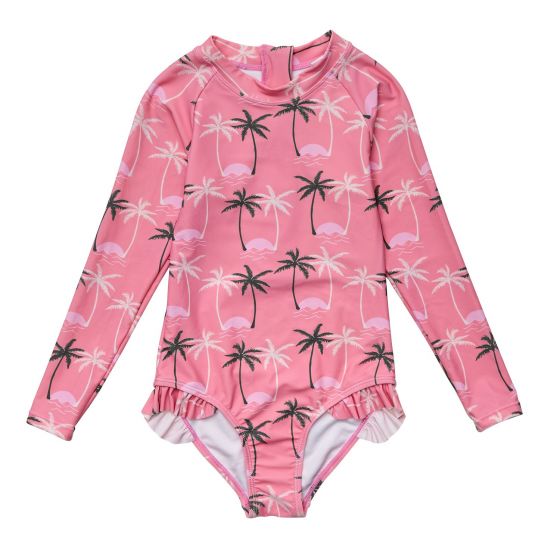 Snapper Rock - UV Zwempak voor meisjes - Lange mouw - Palm Paradise - Roze