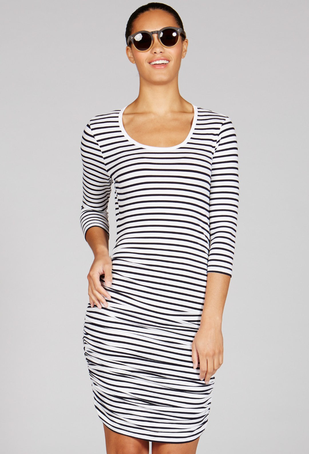 Mott50 Faith Dames Ruch Dress White Navy Stripe