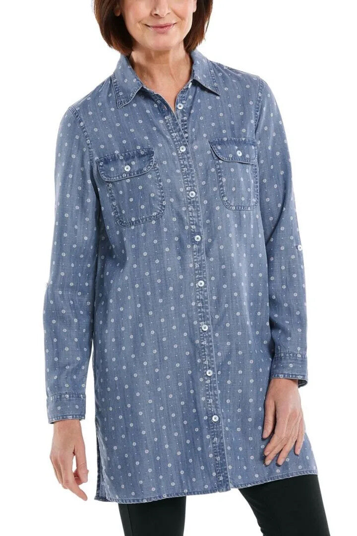 Coolibar - UV-tuniek voor dames - Santa Rosa - Chambray - Foulard - Licht Indigo