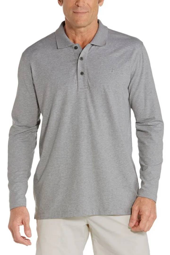 Coolibar - UV-poloshirt voor heren lange mouwen - Heidegrijs
