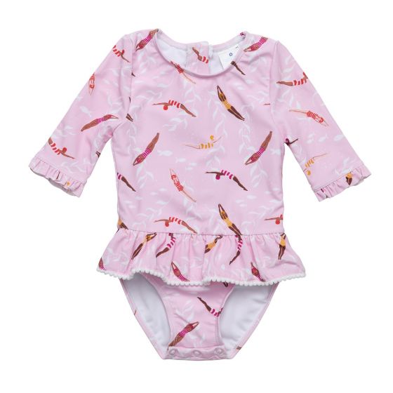 Snapper Rock - UV Zwempak voor baby's en meisjes - Lange mouw - Diving Diva - Roze
