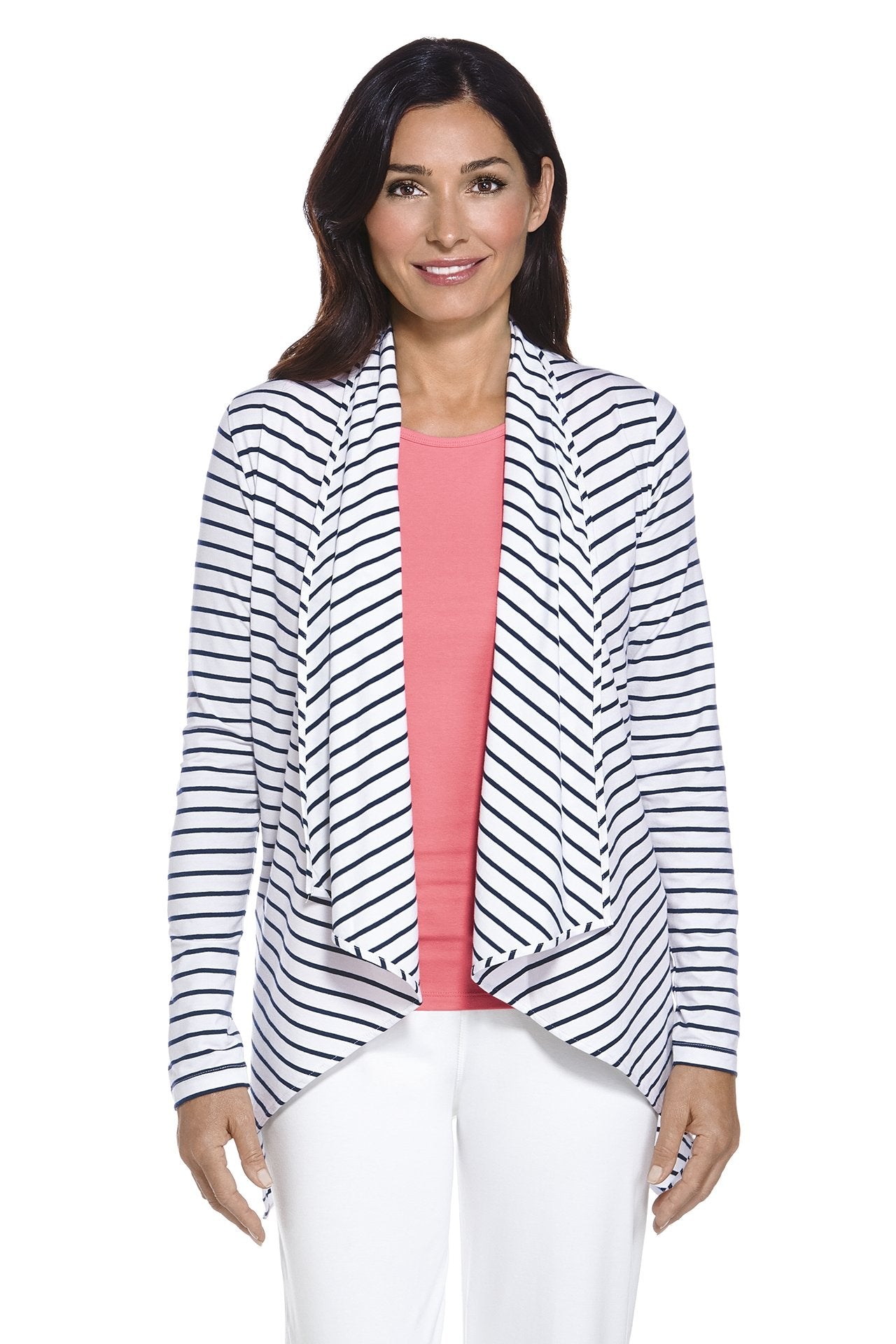 Coolibar - UV Sun Wrap Vest voor dames - Marietas - Wit met Navy streep