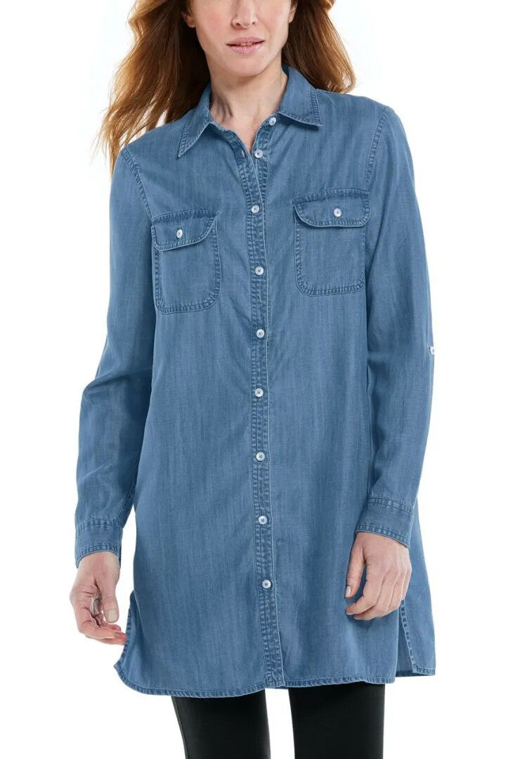 Coolibar - UV-tuniek voor dames - Santa Rosa - Chambray - Licht Indigo