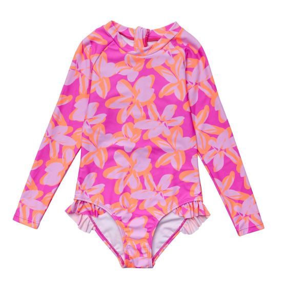 Snapper Rock - UV Zwempak voor meisjes - Lange mouw - Hibiscus Hype - Roze
