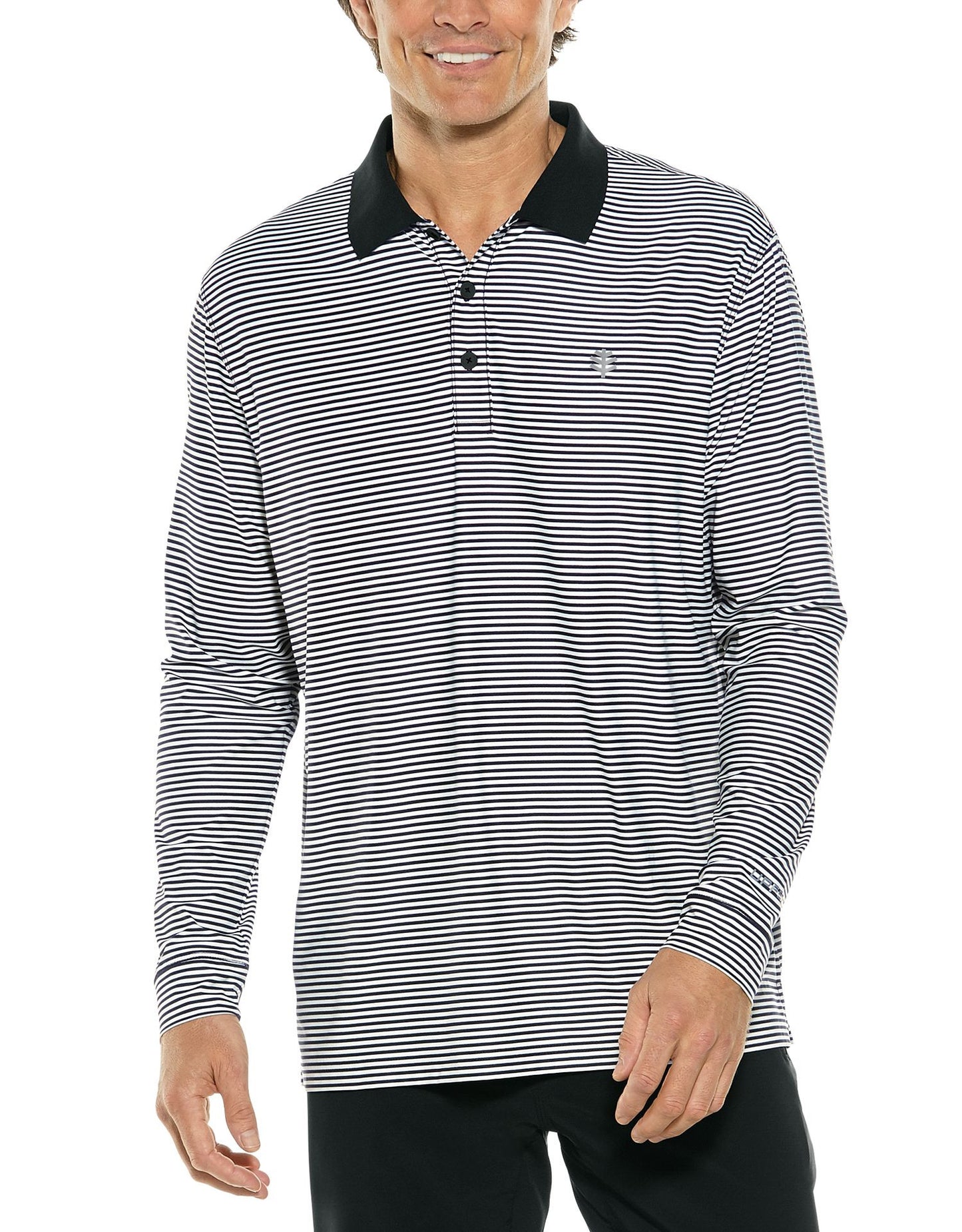 Coolibar - UV Sport Polo voor heren - Longsleeve - Erodym Golf - Zwart/Wit