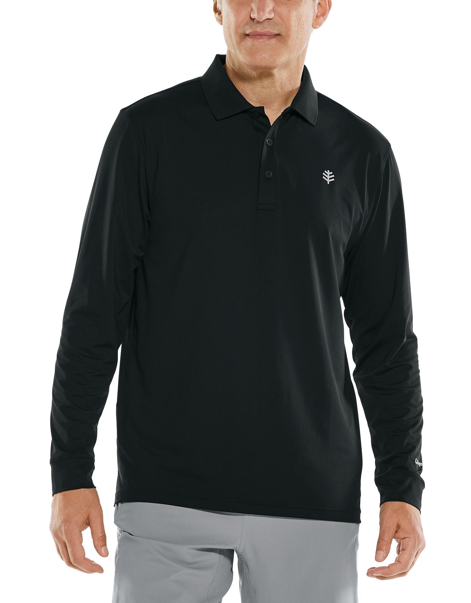 Coolibar UV Sport Polo voor heren Longsleeve Erodym Golf Zwart Odiezon