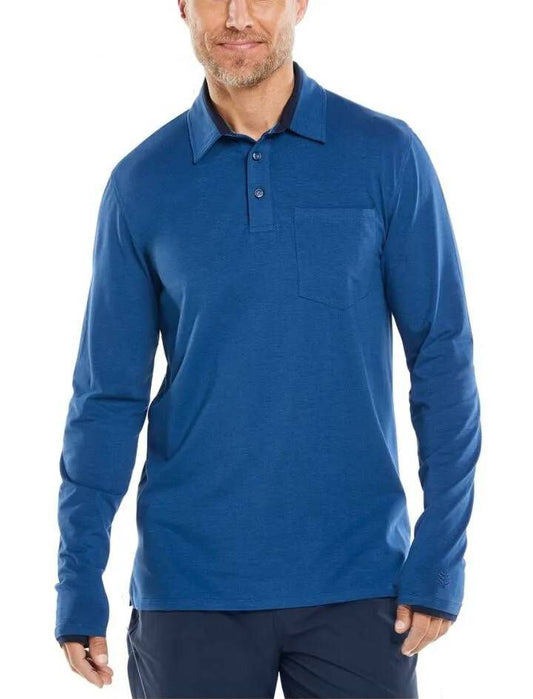 Coolibar - UV Pocket Polo voor heren - Lange mouw - Merrit - Rivierblauw