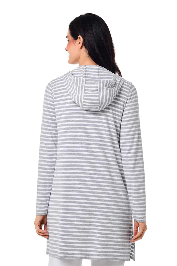 Coolibar - Lange UV-vest voor dames - Grijs wit gestreept