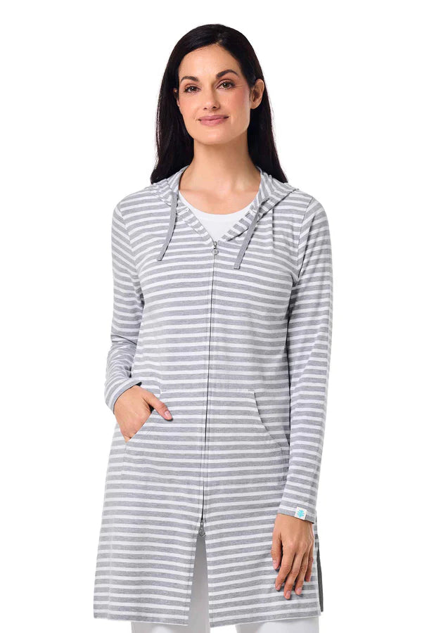 Coolibar - Lange UV-vest voor dames - Grijs wit gestreept