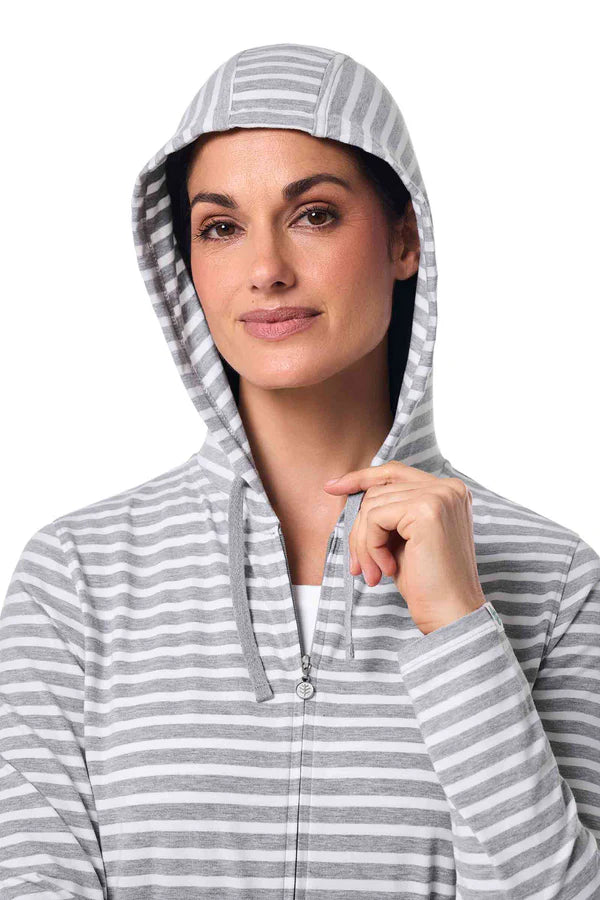 Coolibar - Lange UV-vest voor dames - Grijs wit gestreept