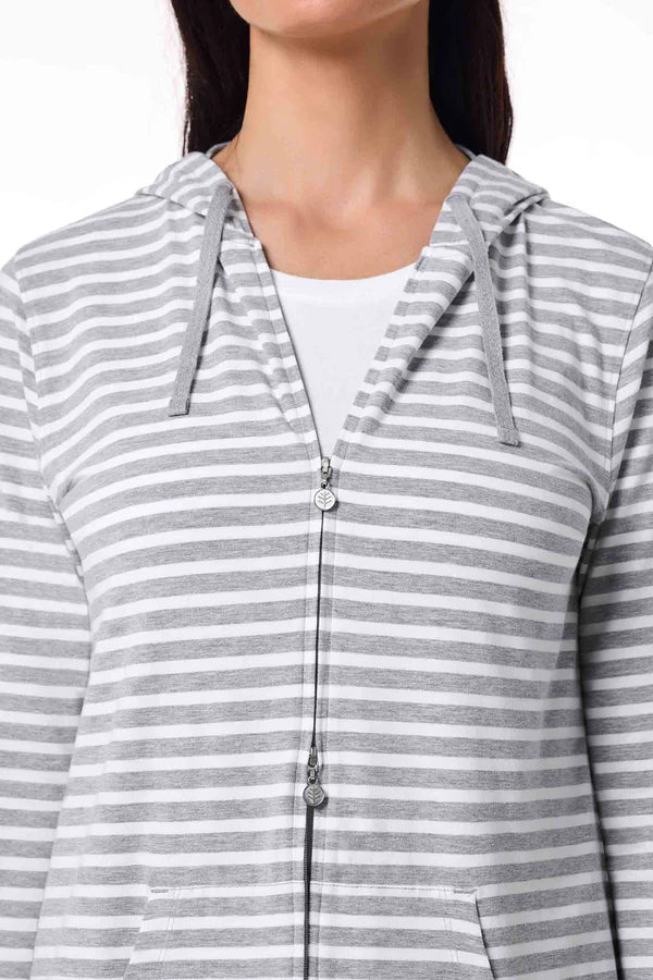 Coolibar - Lange UV-vest voor dames - Grijs wit gestreept