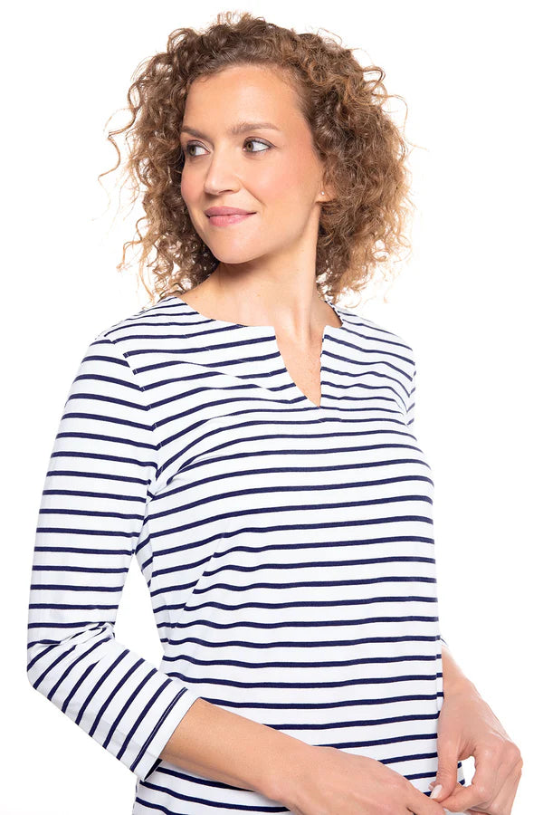 Coolibar - UV-jurk Dames - Wit met Navy streep