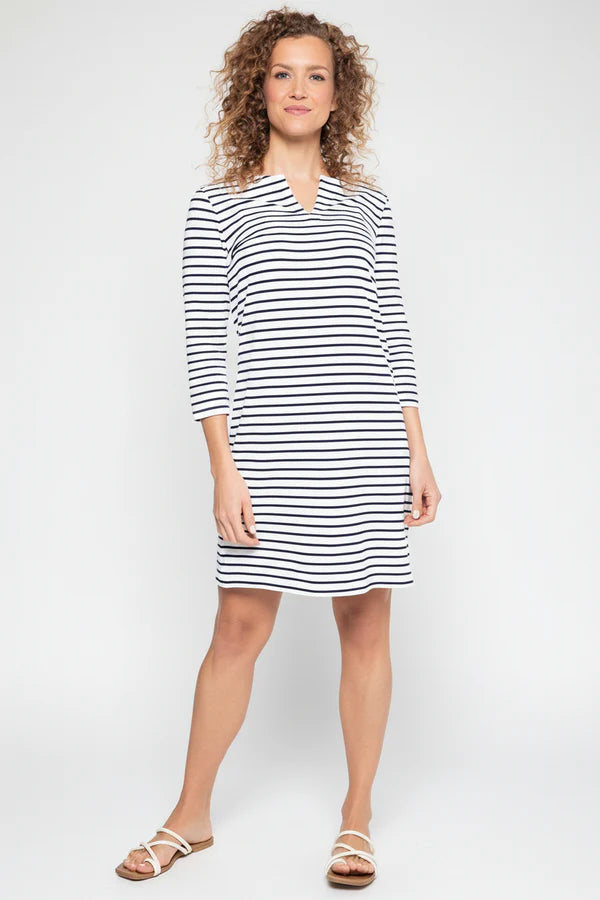 Coolibar - UV-jurk Dames - Wit met Navy streep