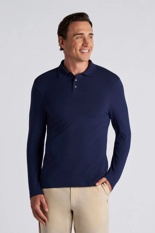 Coolibar - UV-Poloshirt voor heren lange mouwen - Navy blauw