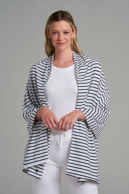 Coolibar - UV-Shawl - Sanibel - Wit met Navy streep