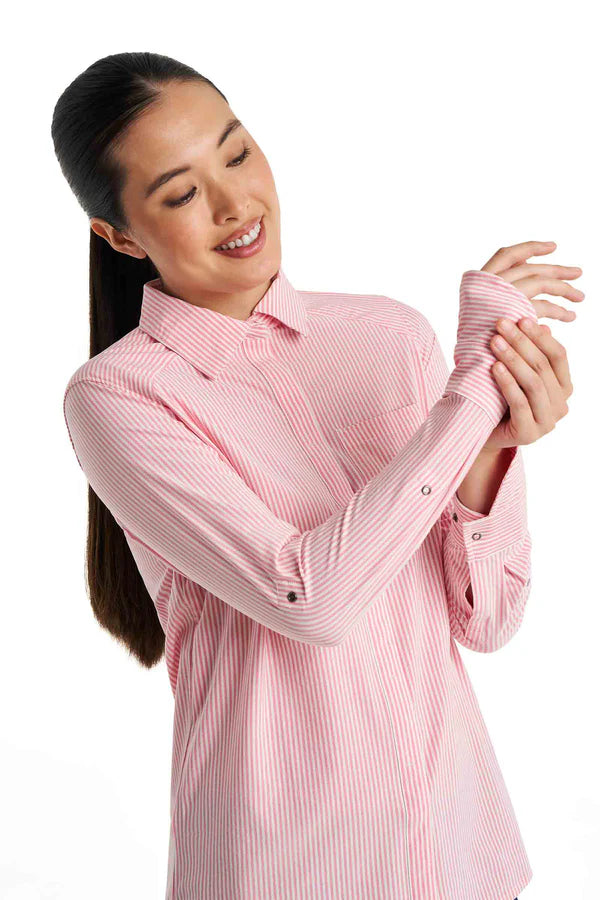 Coolibar - UV Smart Blouse voor dames - Amara - Flamingo White stripe