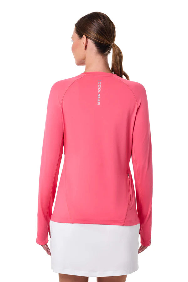 Coolibar - UV-fitnessshirt voor dames - Lange mouw - Devi -Sunkist Coral