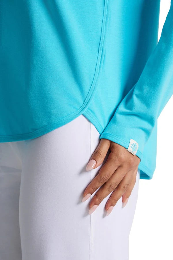 Coolibar - Heyday Side split UV Shirt voor dames - Longsleeve - Blue Curacao