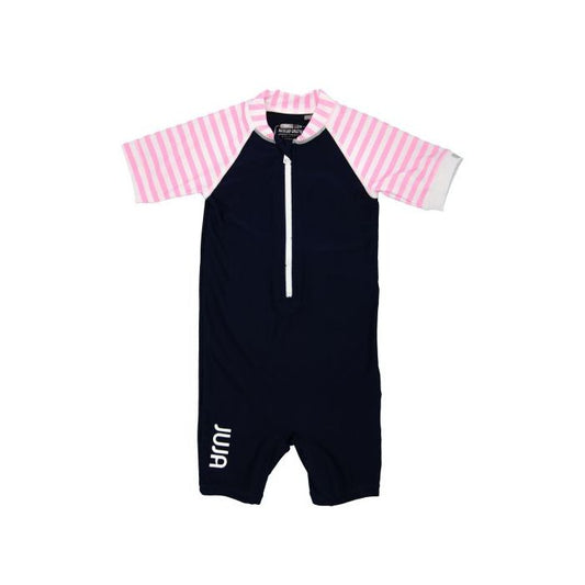JUJA - UV Zwempak voor baby's - korte mouwen - Stripy - Donkerblauw/Roze