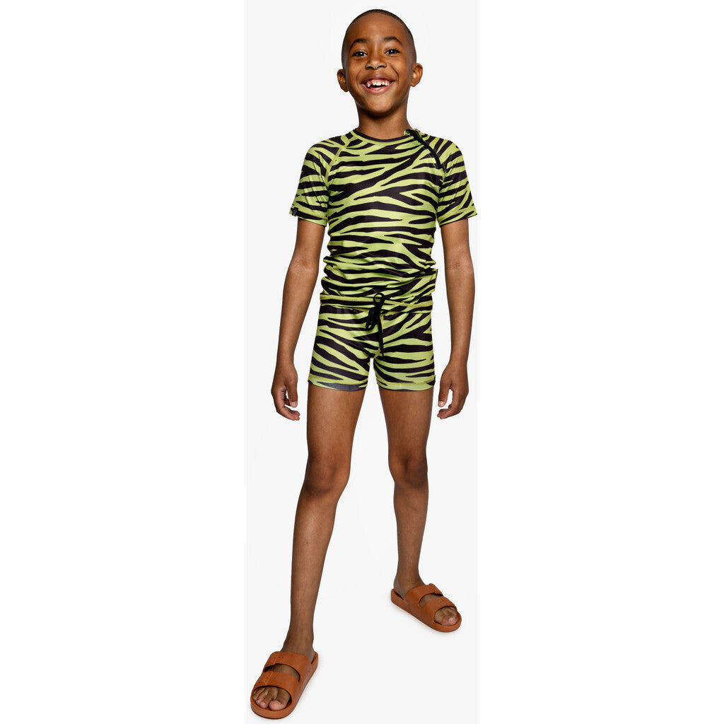 Beach & Bandits - UV-zwemshirt voor kinderen - UPF50+ - Korte mouw - Go Pesto - Groen