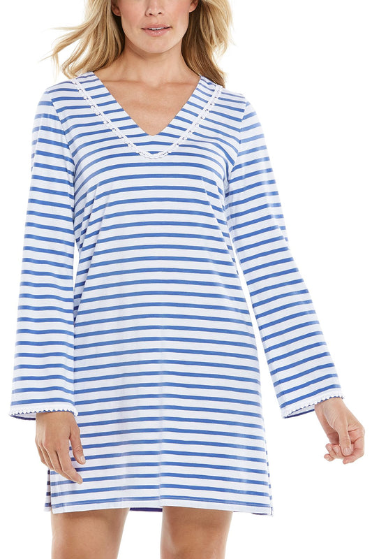 Coolibar - UV-werende strandjurk voor dames - Samoa Cover-Up - Blauw/Wit