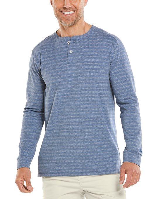 Coolibar - UV Shirt voor heren - Longsleeve - Mojave Henley - Pacifisch Blauw