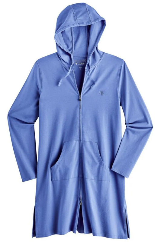 Coolibar - UV-vest met capuchon voor dames - Cabana - Effen - Aura Blauw