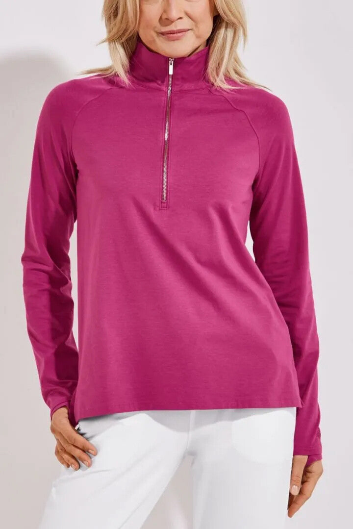 Coolibar - UV-pullover met kwart rits voor dames - Coconut Keys - Effen - Roze