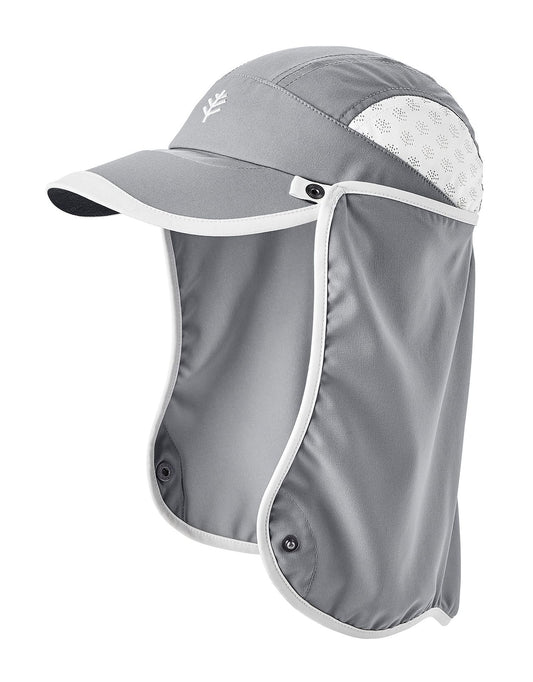Coolibar - UV Sportcap met nekbescherming voor kinderen - Agility - Staalgrijs/Wit