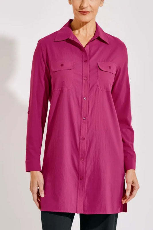 Coolibar - UV-tuniekshirt voor dames - Santorini - Effen - Framboos