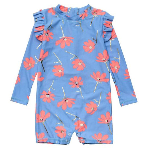 Snapper Rock - UV Zwempak voor baby's - Lange mouw - Beach Bloom - Blauw/Roze