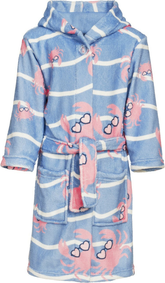 Playshoes - Fleece badjas voor meisjes - Krab - Lichtblauw/roze
