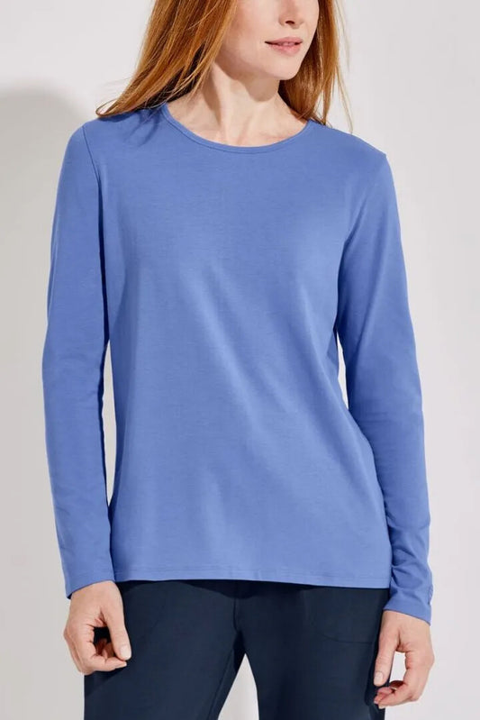 Coolibar - UV Everyday Shirt voor dames - Lange mouw - Morada - Effen - Aura Blauw