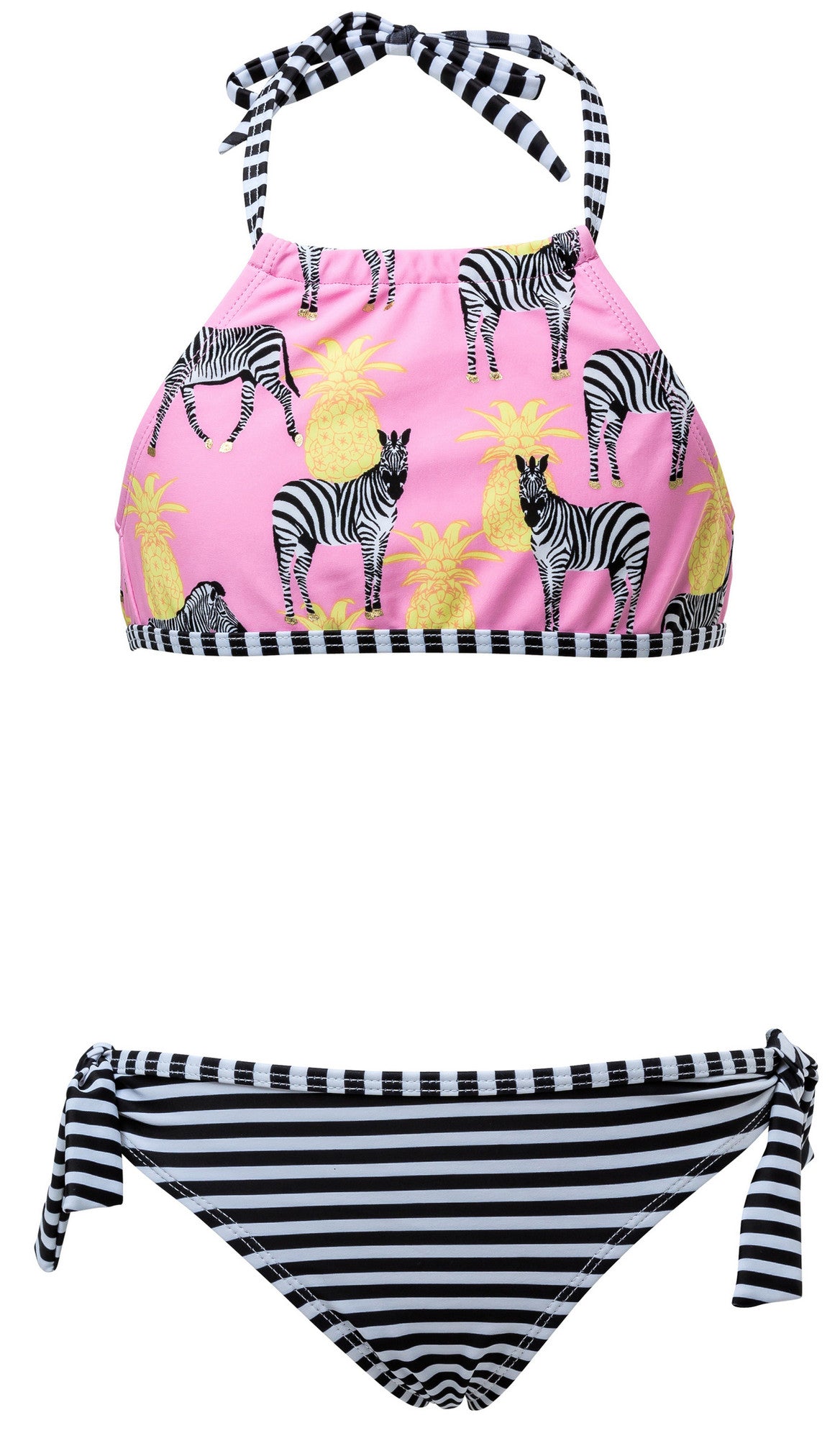 Snapper Rock - Halter Bikini - Zebra Crossing - Roze/Zwart/Wit