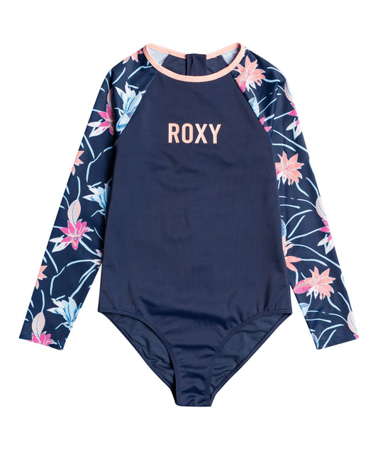 Roxy - UV Zwempak voor meisjes - Roxy Sport Girl met korte rits - Longsleeve - Mood Indigo/Floral Flow