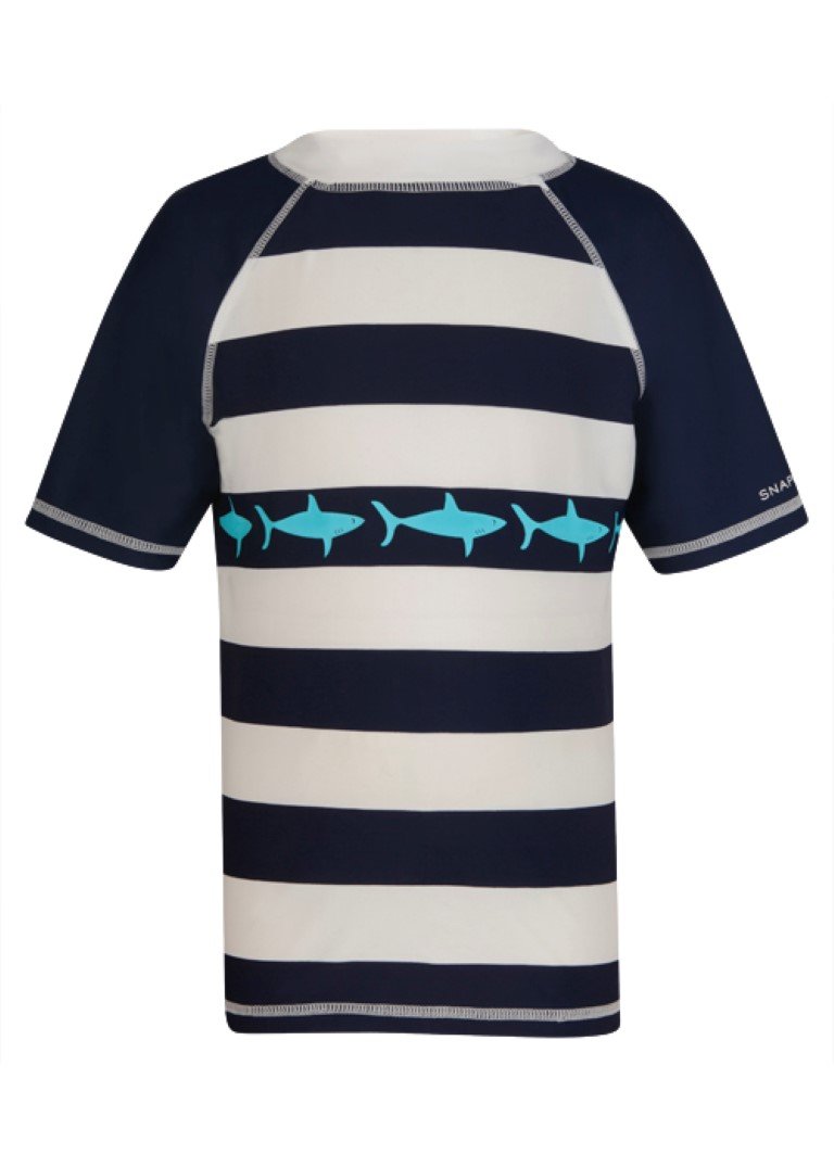 Snapper Rock - UV werend T-shirt met korte mouwen - Donkerblauw/ wit gestreept met haaien