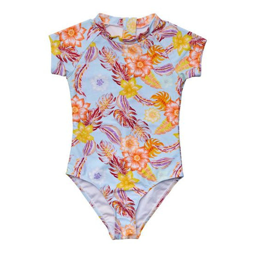 Snapper Rock - UV Zwempak voor meisjes - Korte mouw - Boho Tropical - Blauw