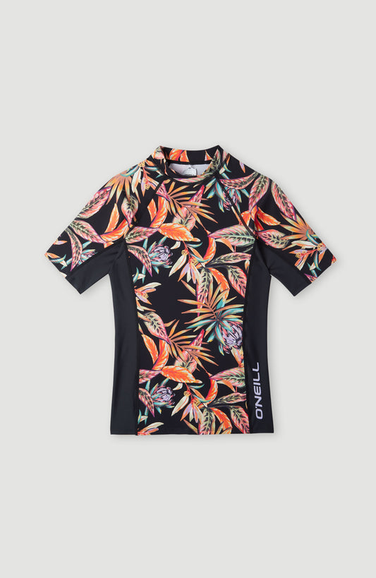 O'Neill - UV-Zwemshirt met korte mouwen voor meisjes - UPF50+ - Printed Skin - Black Tropical Flower