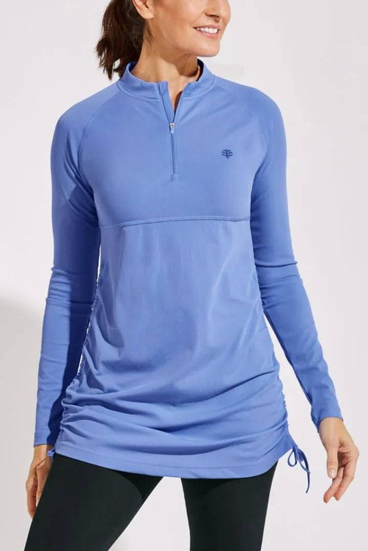 Coolibar - UV-zwemshirt voor dames - Lawai Ruche - Effen - Aura Blauw