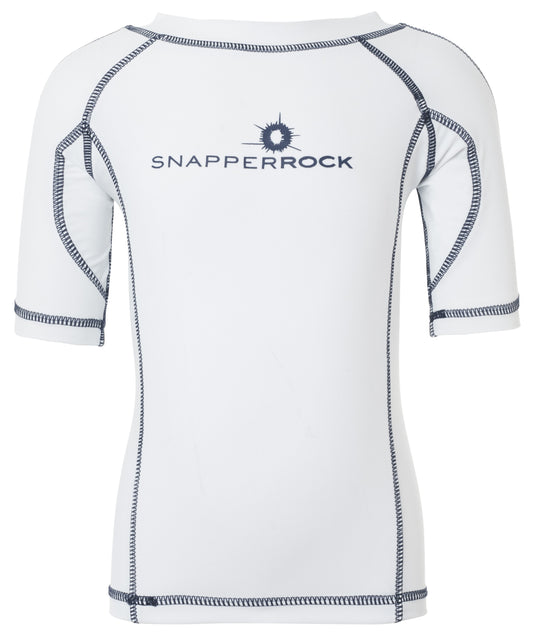SnapperRock UV werend zwemshirt met korte mouwen voor kinderen - wit blauw