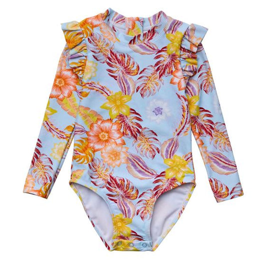 Snapper Rock - UV Zwempak voor meisjes - Lange mouw - Boho Tropical - Blauw