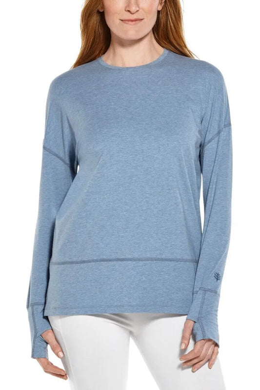 Coolibar - UV Relaxed Shirt voor dames - Lange mouw - LumaLeo - Heather - Lichtblauw